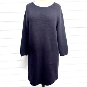 NWOT Madeleine UK Fashions Navy Blue Virgin Wool Rib Knit Long Sleeve Dress Sz L